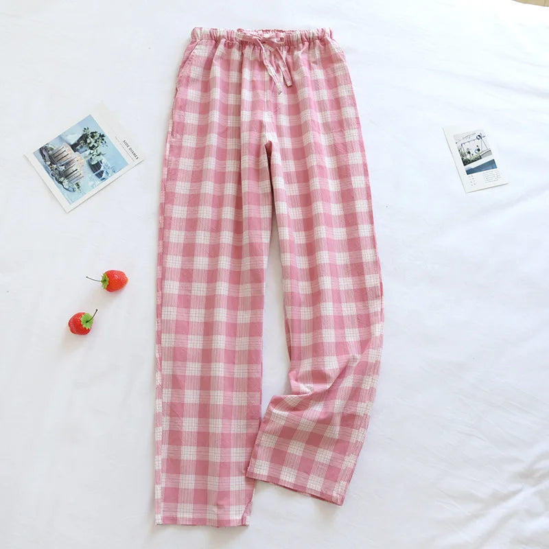 Pantalon Pyjama Femme Coton - Pantalon Large Fluide Gaze Coton Pyjama Été Confortable Lounge Wear Home Pants