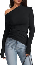 T-Shirt Femme Off Shoulder Manches Longues - Top Slim Fit Épaules Dénudées, Basique Automne Hiver Streetwear