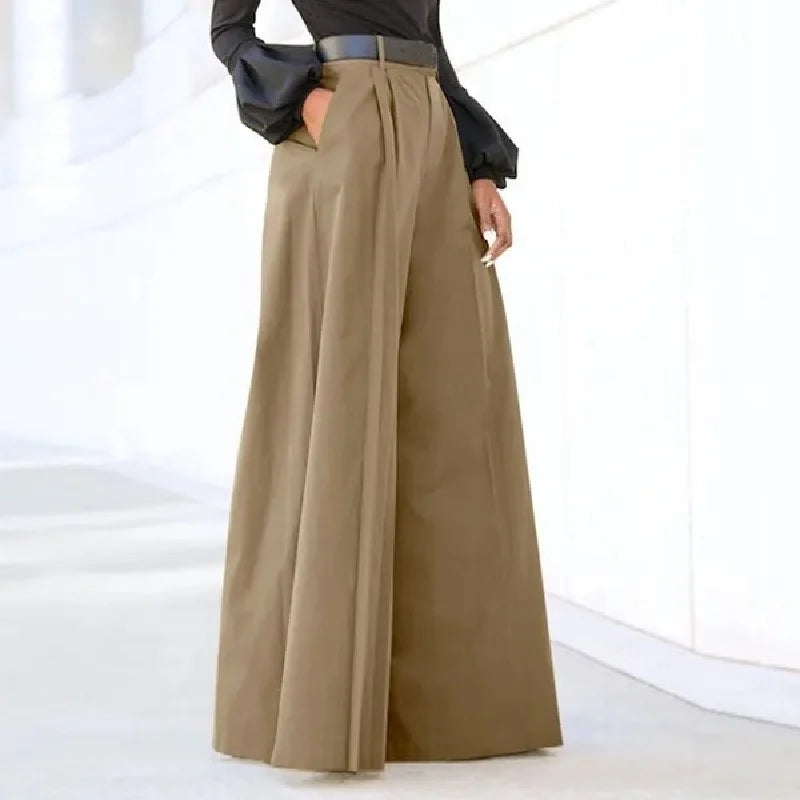 Pantalon Large Lin Femme Palazzo - Pantalon Large Fluide Taille Haute Été Baggy Confortable Imprimé ou Uni
