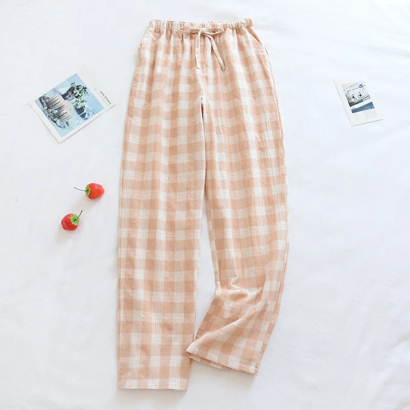 Pantalon Pyjama Femme Coton - Pantalon Large Fluide Gaze Coton Pyjama Été Confortable Lounge Wear Home Pants