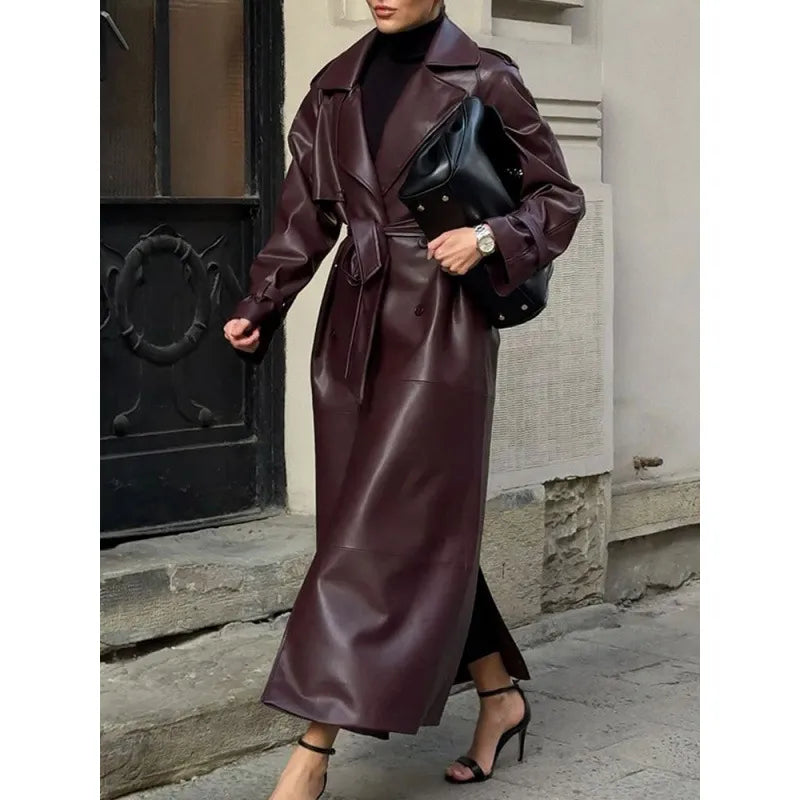 Manteau en Peau de Mouton à Lacets en Cuir PU pour Femme, Hiver