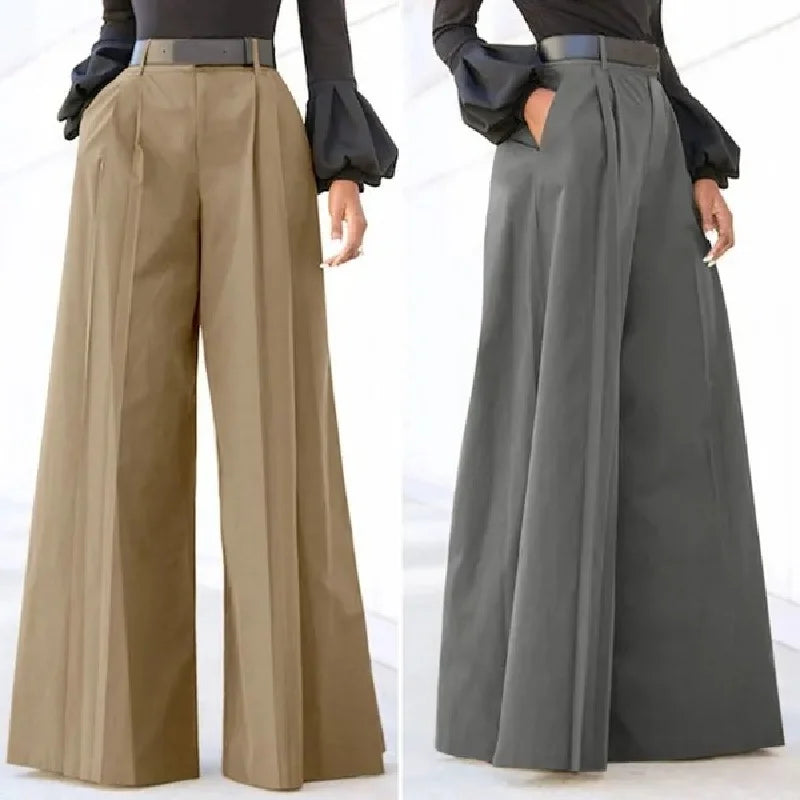 Pantalon Large Lin Femme Palazzo - Pantalon Large Fluide Taille Haute Été Baggy Confortable Imprimé ou Uni