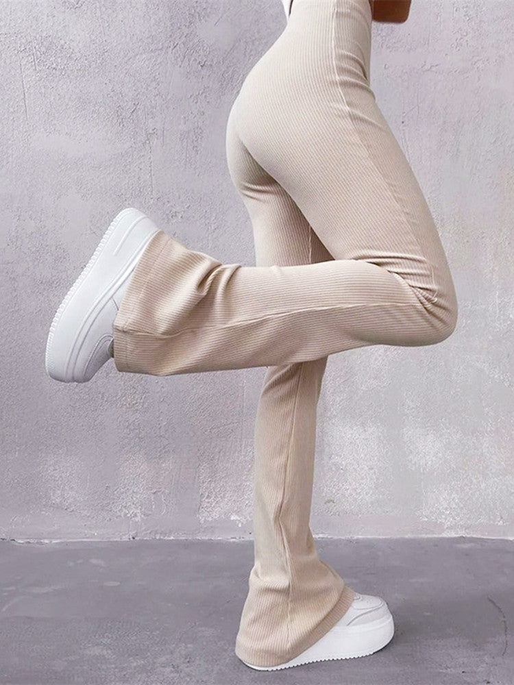 Pantalon Décontracté Femme Taille Haute Slim Stretch
