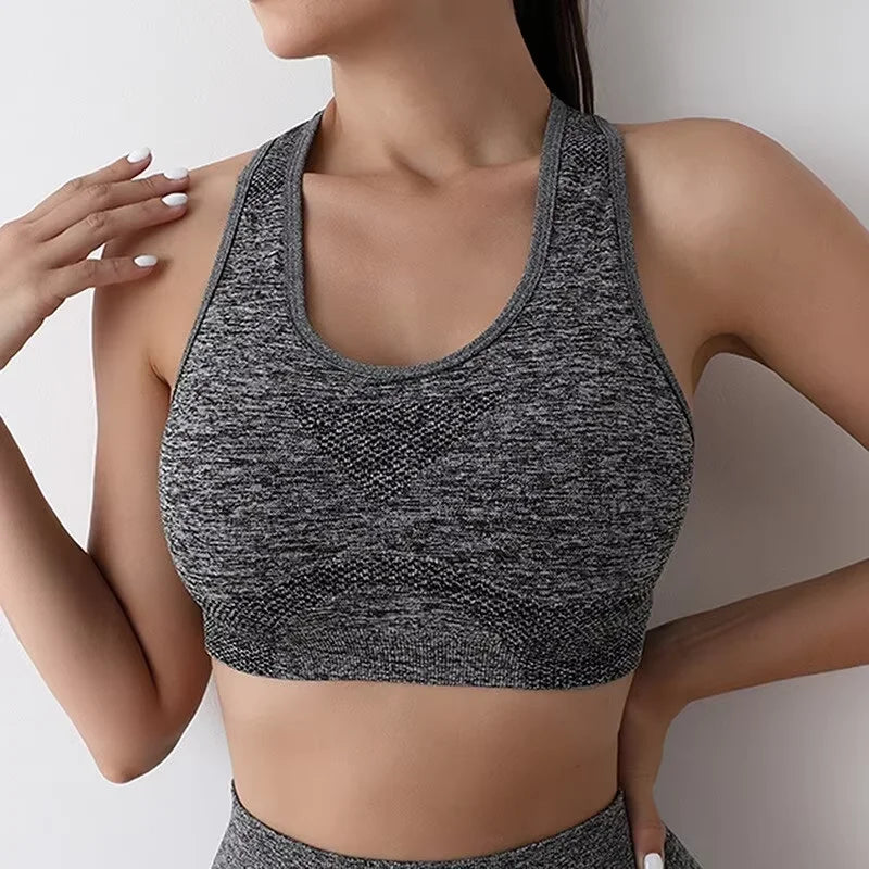 Brassière Sport Push Up Femme - Soutien-Gorge Respirant Yoga Fitness Course, Maintien Moyen, 90% Nylon