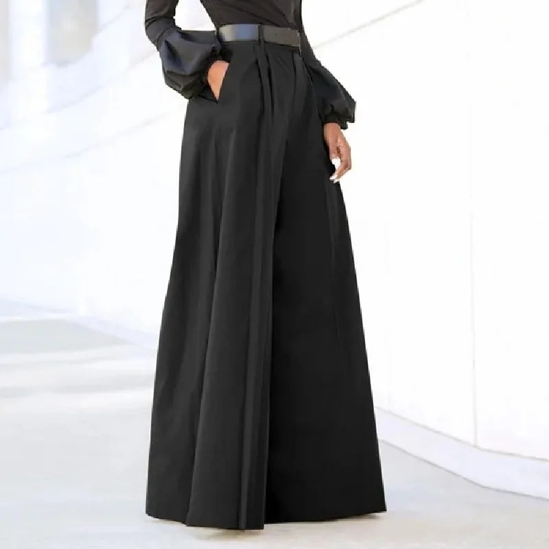 Pantalon Large Lin Femme Palazzo - Pantalon Large Fluide Taille Haute Été Baggy Confortable Imprimé ou Uni