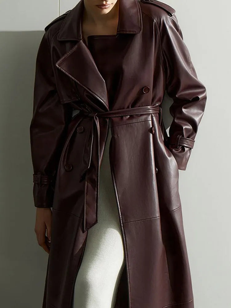 Manteau en Peau de Mouton à Lacets en Cuir PU pour Femme, Hiver