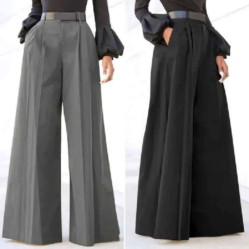 Pantalon Large Lin Femme Palazzo - Pantalon Large Fluide Taille Haute Été Baggy Confortable Imprimé ou Uni