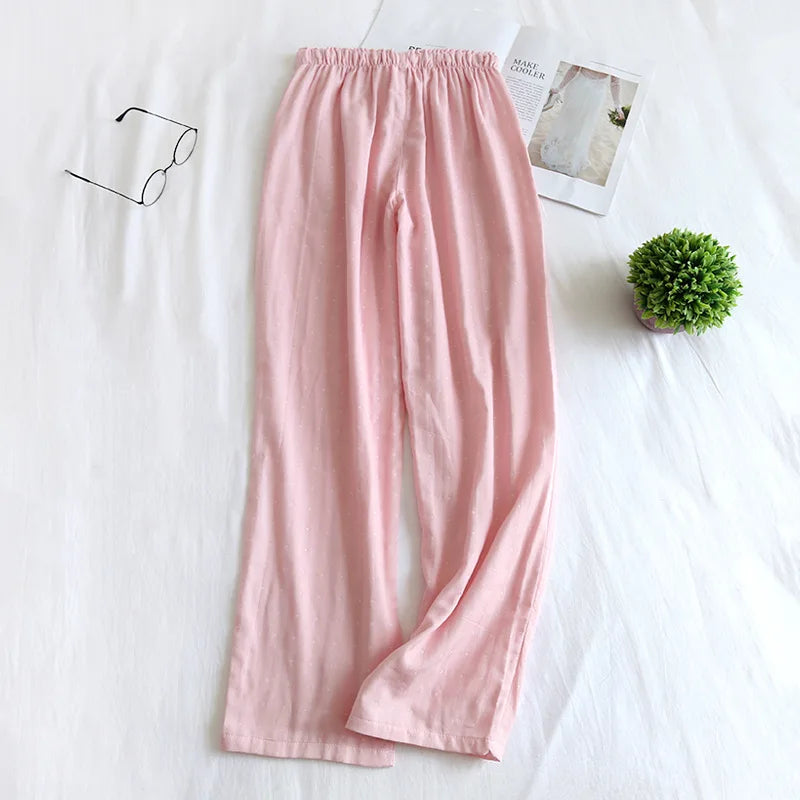 Pantalon Pyjama Femme Coton - Pantalon Large Fluide Gaze Coton Pyjama Été Confortable Lounge Wear Home Pants