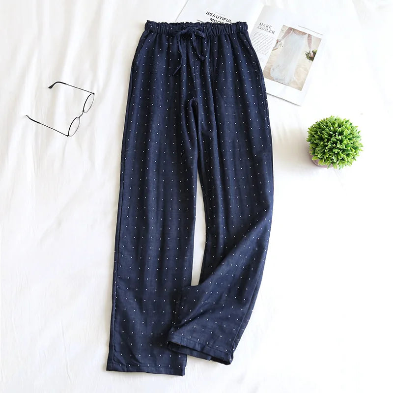 Pantalon Pyjama Femme Coton - Pantalon Large Fluide Gaze Coton Pyjama Été Confortable Lounge Wear Home Pants