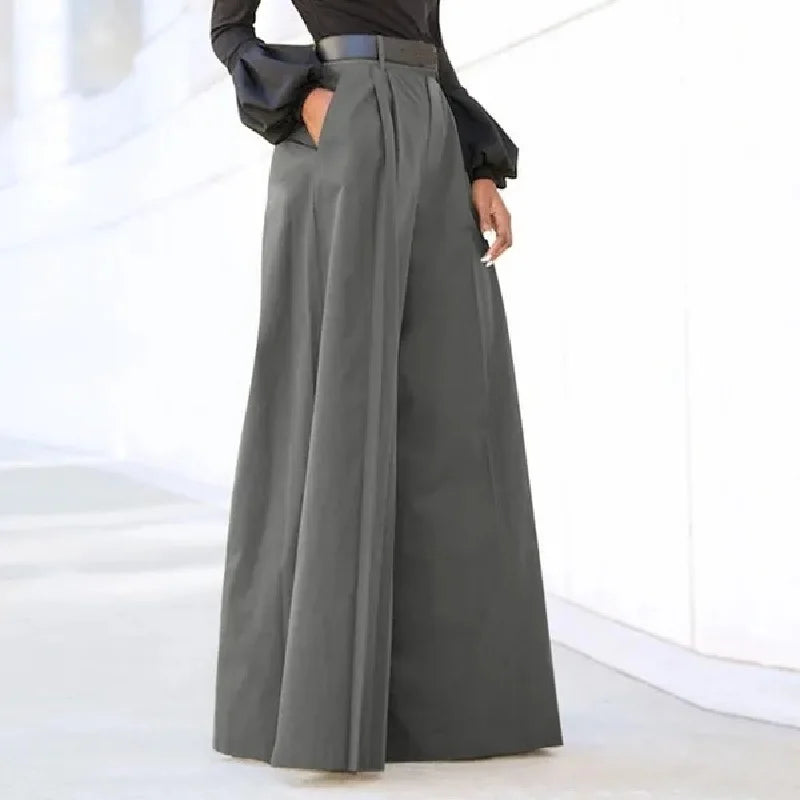 Pantalon Large Lin Femme Palazzo - Pantalon Large Fluide Taille Haute Été Baggy Confortable Imprimé ou Uni