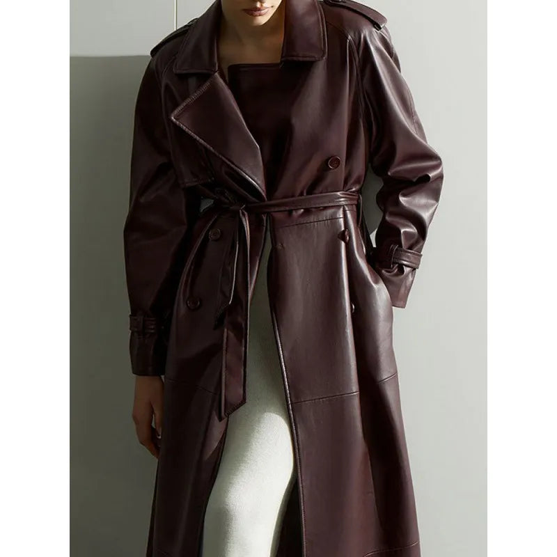 Manteau en Peau de Mouton à Lacets en Cuir PU pour Femme, Hiver