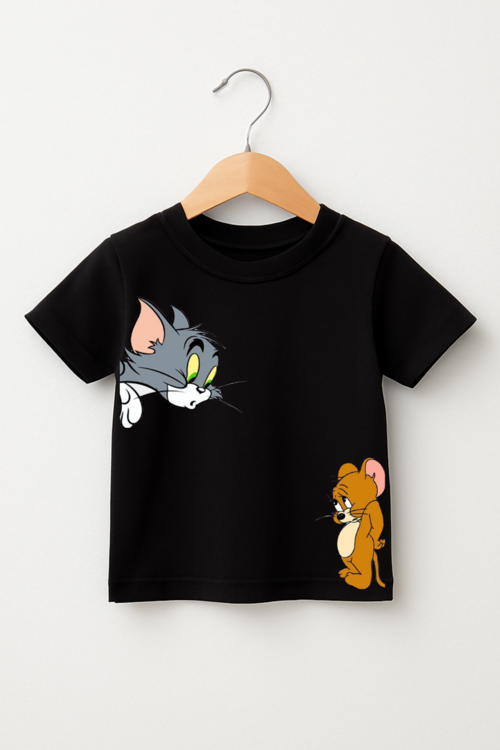 T-Shirt Enfant Tom et Jerry - T-Shirt Garçon Noir Dessin Animé, Manches Courtes, Confortable et Tendance